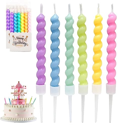 12 Pcs Birthday Candles for Cakes, Rainbow Spiral Cake Candles
