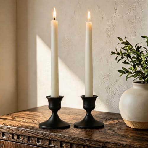 Set of 2 Black Candle Holders, Vintage Gold Sticks Holder