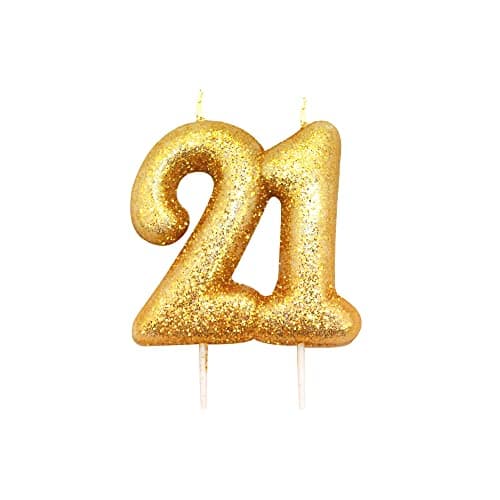 Anniversary House Metallic Gold Glitter Candle, Number 21, 21st Birthday Cake Topper, 7 Centimeters, AHC204AMZ
