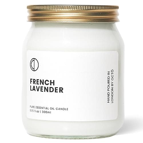 OCTŌ French Lavender 300ml | Essential Oil Scented Jar Candle 10.5oz - 60 Hours Long Burning 100% Natural Soy Wax | Handmade in UK