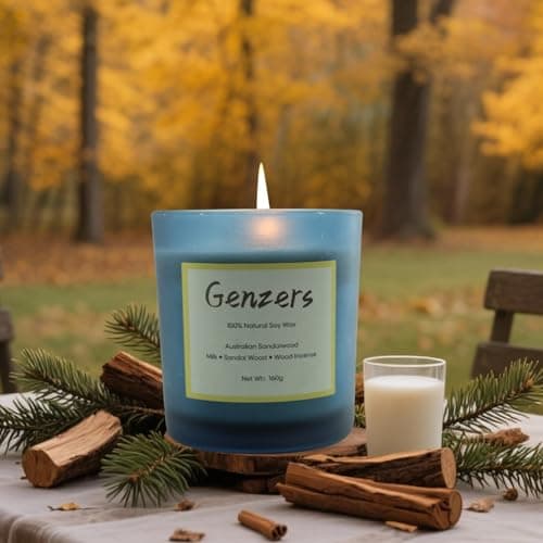 Australian Sandalwood Musk Scented Candle Gift,Woody Scented Candles Set,Long Burning Vegan Candle for Healing,Sandalwood Perfumed Candle,Scented Votive Jar Candles with Lid,Crackling Candle Wood Wick