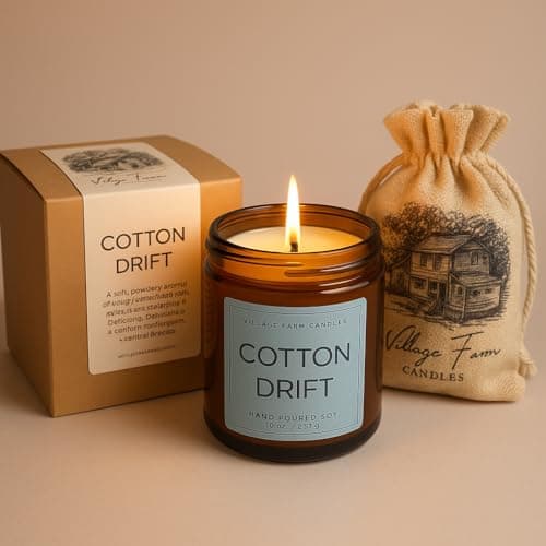 Cotton Drift Luxury Hand Poured Candle | Eco Friendly | Vegan | Hand Crafted, | 50+ Hour Burn Time | Soy Wax Premium Candle | Handmade by Village Farm Candles | Handmade | Artisian | Small Batch|