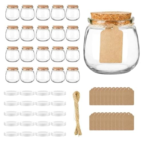 ZhouZGlass 20 Pack Empty Candle Jars, 7 oz Mini Yogurt Jar with Cork Lids