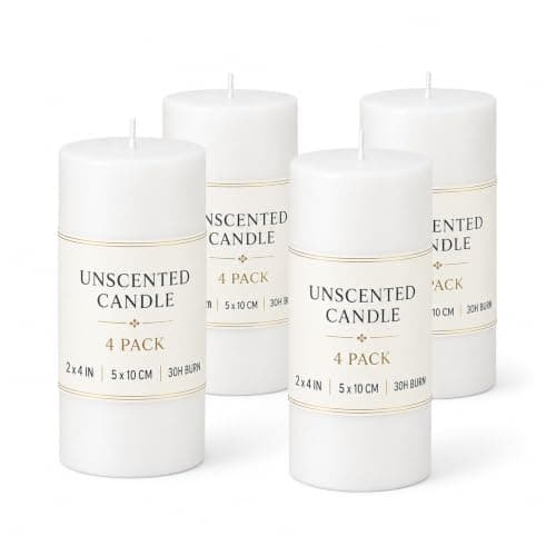 Unscented White Pillar Candles, 4 Pack, 2x4in Table Candles