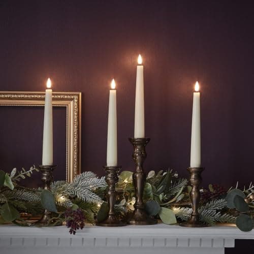 Flameless Taper Candles with Realistic Flicker, Ivory, Set of 4