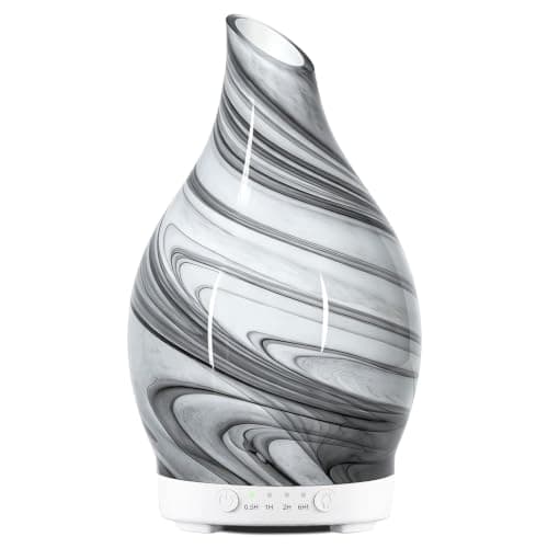 Essential Oil Diffuser Glass Aromatherapy Oil Diffuser Electric Ultrasonic Aroma Scent Fragrance Humidifier 150ML with Auto Shut Off 7 LED Lights for Home Office Spa (Grey Wave)