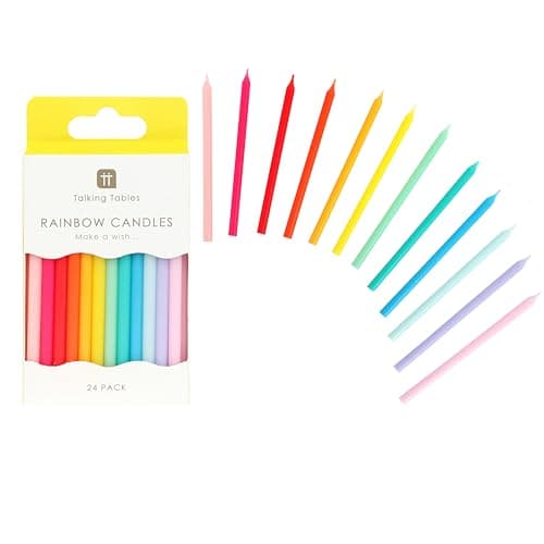 Talking Tables 24 x Rainbow Birthday Candles for Cake Decorations Birthday Party Celebrations with Bright Rainbow Multicolour Wax Design for Fun Gatherings Cake Topper Candles Eco Packaging 6cm