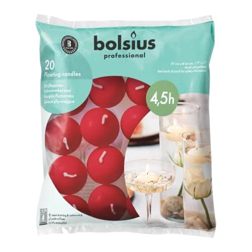 Bolsius Floating Candles - Red - Pack of 20 - Diameter 45 mm - Length Burning Time 4.5 Hours - Praffin Wax - Without Palm Oil - Decorative Household Candles