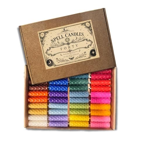 Phoenix Candle Company - Mini Beeswax Spell Candles Set - 40 Count - Hand-Rolled - Assorted Colours