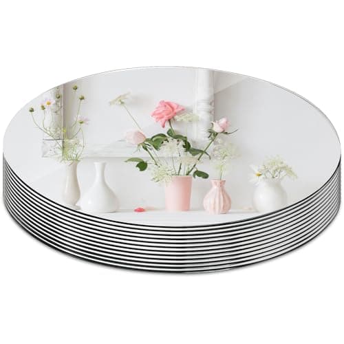 Suwimut Set of 12 Round Mirror Trays, 10 Inch / 25cm Circle Mirror Candle Plates Glass Mirror Tiles for Table Centerpieces, Crafts, Wedding, Party, Christmas Decorations