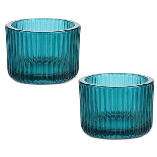 Qwrqwr Glass Tea Light Candle Holders Decorative Votive Set of 2 Dark Blue Table Centerpiece for Home Wedding Party Decoration (Dark Blue)