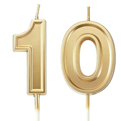 URAQT Number Candles 10, 2Pcs Birthday Cake Candles, Gold Glitter Birthday Number Candle, Suitable for Kids and Adults, Can Decorate Birthday Parties, Graduation Party, Wedding Anniversary Parties