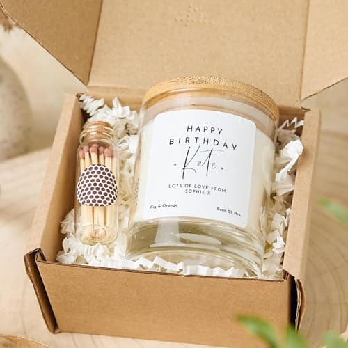 Pomchick - Personalised Birthday Scented Candle Gift with Name for Her Friend Sister Mum Nanny Add Your Text Custom with Wooden Lid Keepsake Present