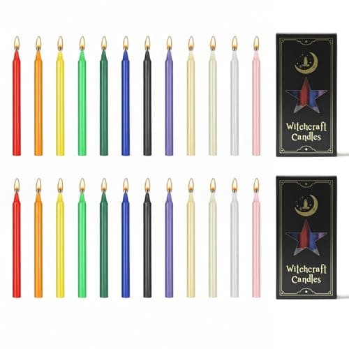 24 pcs Magic Spell Colored Candles Unscented Mini Tapered Style 12 Colors 16×1.2cm for Wiccan Altar Rituals Prayer Meditation and Witchcraft Magic Tools