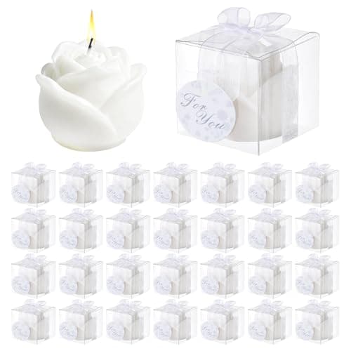 30 Set Flower Candles Wedding Favor for Guests Mini White Rose Shaped Tealight Candles for Return Gift Wedding Birthday Bridal Shower Housewarming Party
