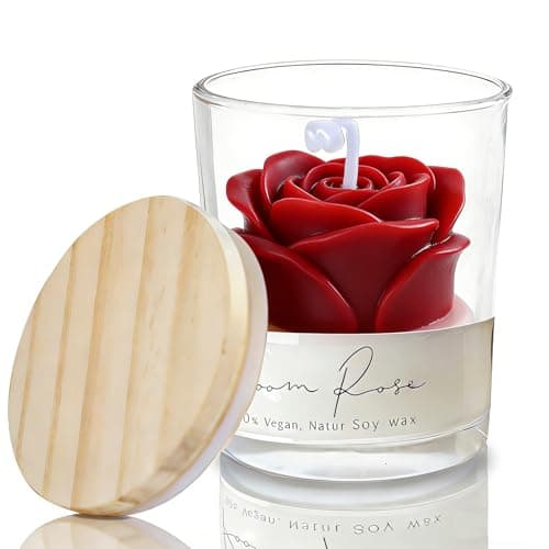 Valentine's Day Red Rose Scented Candles for Her Women,Valentines Day Gift Soy Wax Clear Glass Rose Candle for Girlfriend Women,Mother's Day,Anniversary Birthday Christmas Presents for Wife Mum Bestie