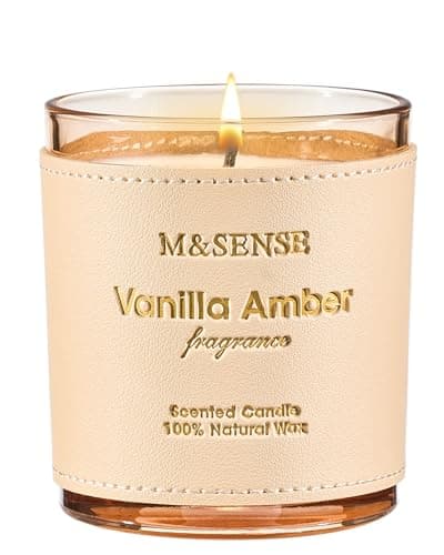 M&SENSE Vanilla Amber Sweet Warm Soy Wax Scented Candles Gifts for Women Men 280g 42H Comforting Floral Leather Candle for Bedroom Home Decor Relaxation Aromatherapy Candle for Stress Relief