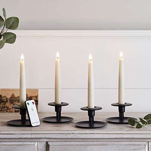 Flameless Taper Candles with Realistic Flicker, Ivory, Set of 4