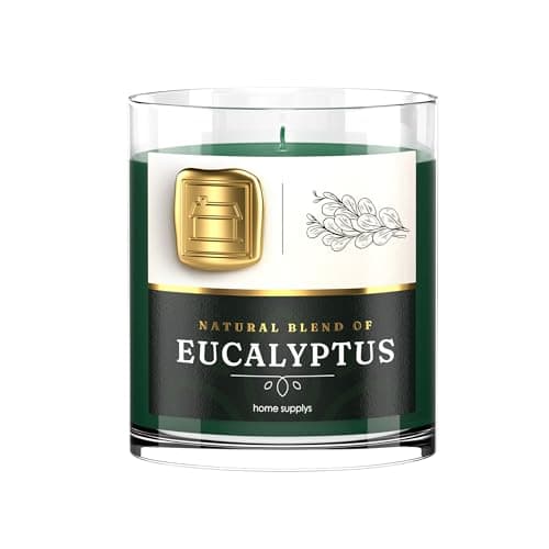 Large Eucalyptus Candle - Candle Gift for Women & Men with Lid - (300g/60hr) Long Burn Time with Eucalyptus, Amber, Mint & Pine - Organic & Vegan Scented - Relaxation, Aromatherapy & Wellness