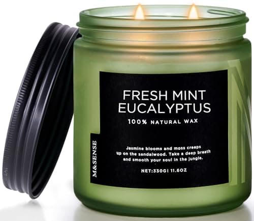M&SENSE Eucalyptus Mint Soy Candles for Home Scented, 330g 70 Hour Burn Aromatherapy Candle Gift for Stress Relief, Meditation, Yoga, Relaxing SPA, Reusable Jar Candles for Men and Women