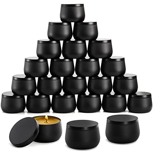 ZENFUN 24 Pack Black Candle Tins with Lids, 8Oz/240ML Metal Empty Candle Jars Bulk, Reusable Tinplate Candle Containers for DIY Candle Making, Gift, Arts & Crafts, Party Supplies