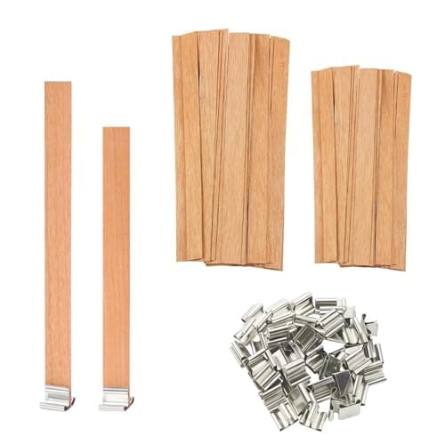 Wood Wicks for Making Candles Kit, 120Pcs Natural Wooden Candle Wick with Iron Stand for Handmade DIY Scented Candle Holder Craft Supplies
