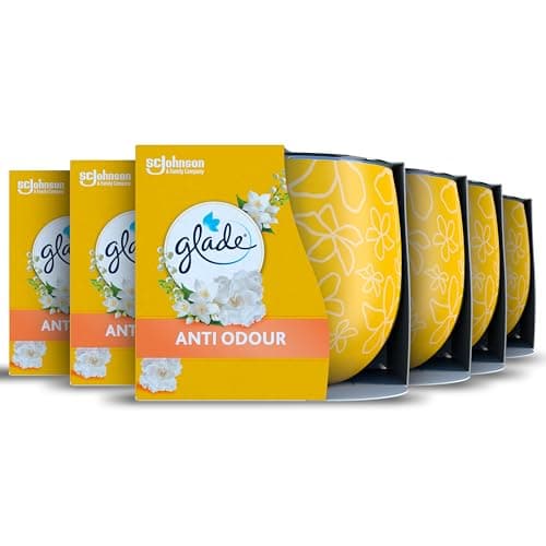 Glade Jar Candle, Scented Candle Infused with Essential Oils, Made Without Palm Oil, Up to 30 Hour Burn Time, Anti Odour, Pack of 6 (6x108g)