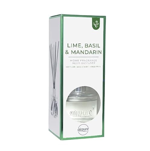Airpure Home Fragrance Reed Diffuser | Long Lasting | Lime, Basil and Mandarin | 8 x Black Room Sticks, 100 ml