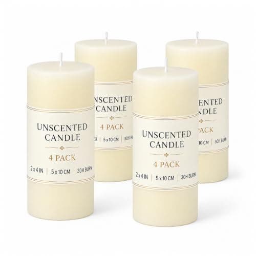 Unscented Ivory Pillar Candles, 4 Pack, 2x4in Table Candles