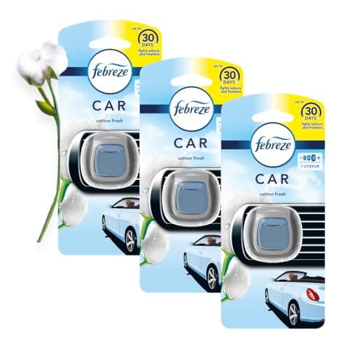 Febreze Car Clip Air Freshener COTTON FRESH – Pack of 3 (2 ml Vent Clips) | OdourClear Technology for Up to 30 Days of Freshness