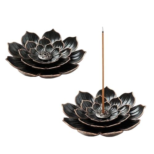 2 Pcs Brass Lotus Incense Holders, Detachable Ash Catcher Burner Set