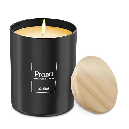 Premium Sandalwood & Musk Scented Candles (Prana), Natural Soy Candles Gifts for Women & Men, Hand Poured, Long Lasting Aromatherapy Essential Oil Candle, 45 Hour Burn Time
