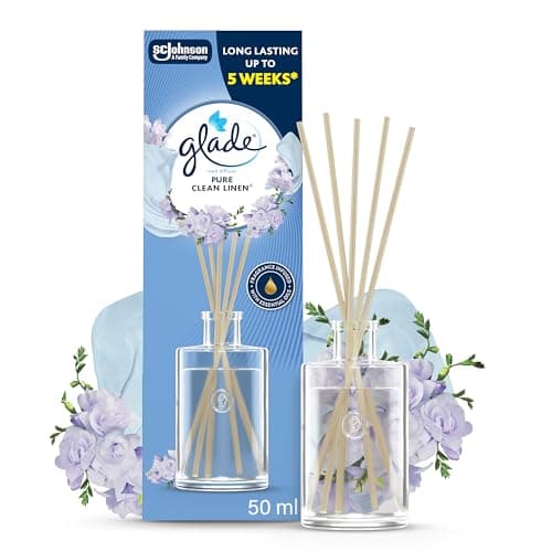 Glade Reed Diffuser, Home Fragrance Infused with Essential Oils, Room Air Freshener With Up to 5 Weeks of Continuous Fragrance, Clean Linen, 50ml