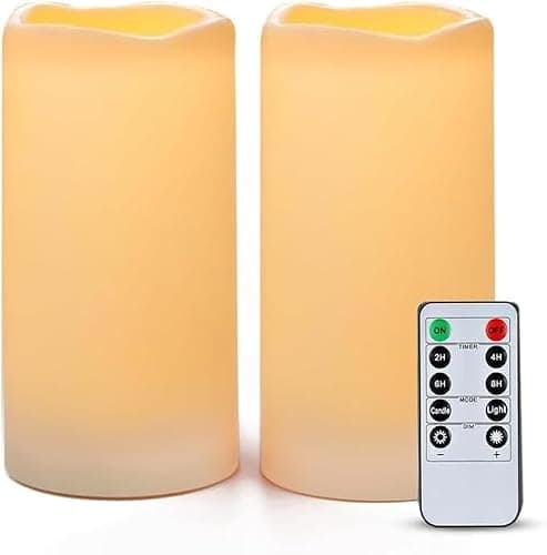 AMAGIC Outdoor LED Pillar Candles Battery Operated Remote Control 2 Pack