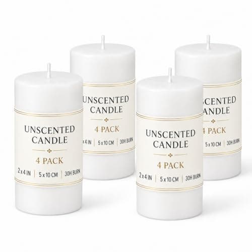 Unscented White Pillar Candles, 4 Pack, 2x4in Table Candles
