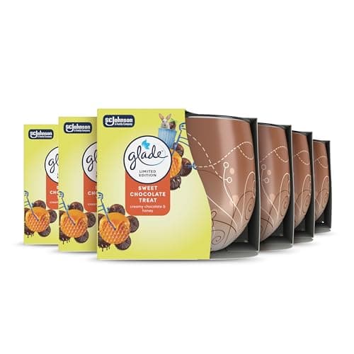 Glade Jar Candle, Scented Candle Infused with Essential Oils, Made Without Palm Oil, Up to 25 Hour Burn Time, Sweet Chocolate Treat, Pack of 6 (6x108g), Packaging May Vary