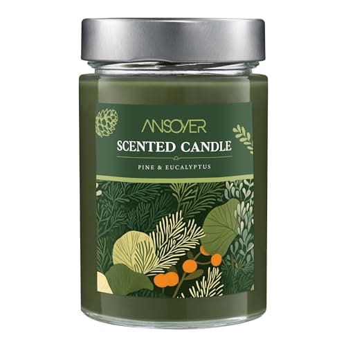 310g Natural Soy Wax Candle in Glass Jar – Pine & Eucalyptus Aromatherapy Candle for Home, 70 Hours Long Burning, Relaxation Gift for Women Men Mum, Scented Candle for Living Room Bedroom