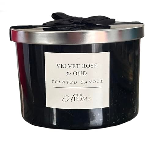 Velvet Rose & Oud Luxury Scented Candle – 3 Wick Glass Jar Candle for Home Ambience – Rich Floral & Oud Fragrance