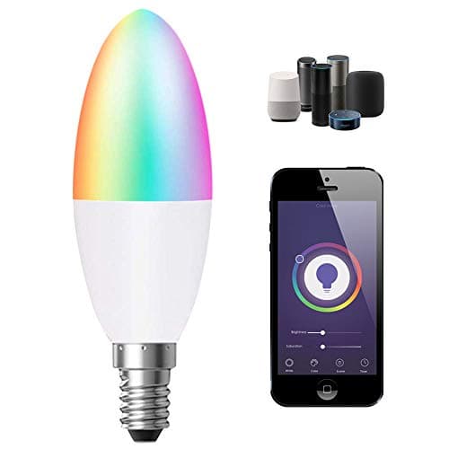WiFi Smart Led Light Bulb E14 Base, 4.5W Dimmable Alexa Candle Light Bulbs for Bedroom & Living Room Ceiling, Colour Changing RGBCW Lights, Works with Google Home, Remote Controlled Via App