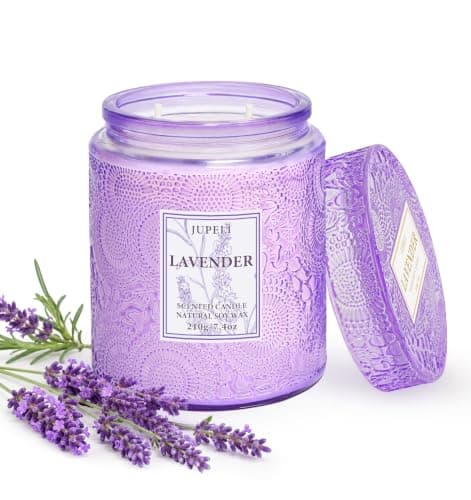 JUPELI Lavender Scented Candle, 210g Natural Soy Wax, Double Wick, 50 Hours