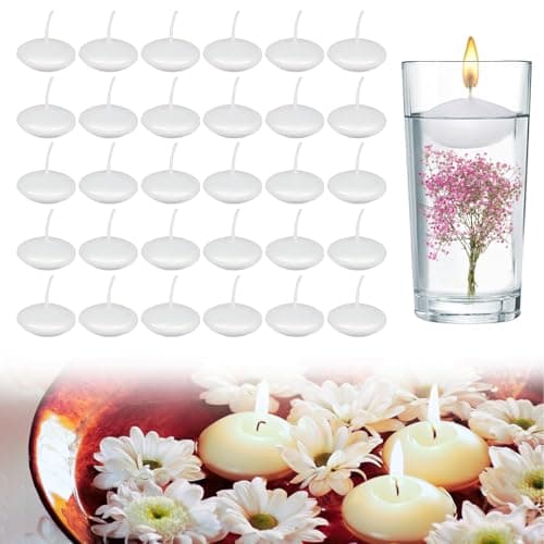 30 Pack White Floating Candles, Unscented Round Tealights for Wedding Party
