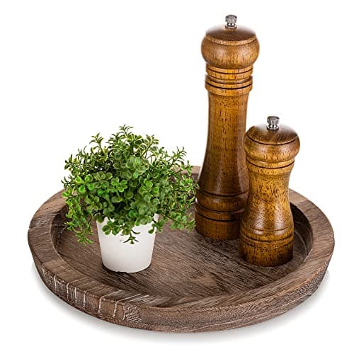 Hanobe Rustic Wooden Decorative Tray Round Candle Plate for Coffee Table