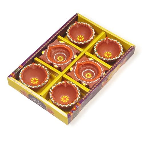 Handmade Terracoaat Set of 6 Clay Diya for Diwali Decorations Oil Lamp Diwali Clay Diya Tea Light Holder Indian Decor Festival Gifts Puja Items-D0255A