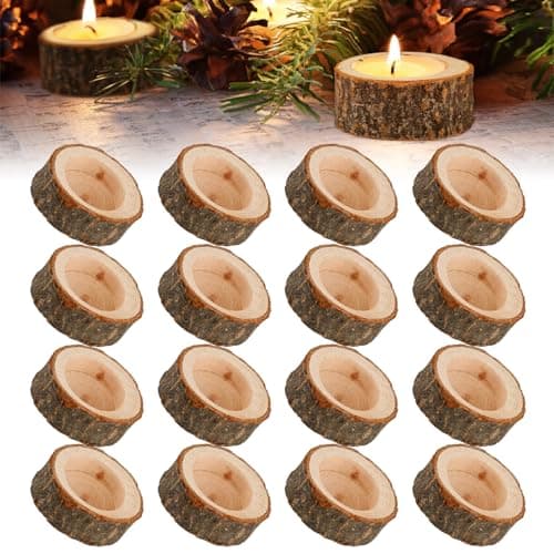ZEFAN Wooden Tealight Candle Holder Set, 16Pcs Tea Light Holders, 2.5 x 6cm Wooden Candle Holder, Wood Votive Tealight Holder for Weddings, Home Decor, Birthdays, Christmas Parties
