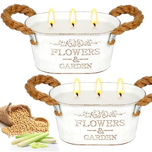 2 x 20oz Citronella Candle Outdoor, 240 Hours Long Lasting Burn Large 3-Wick Soy Wax Candles, Fresh Lemongrass Scent Citronella Candles for Outdoor Patio, Garden, Yard, Balcony, Camping