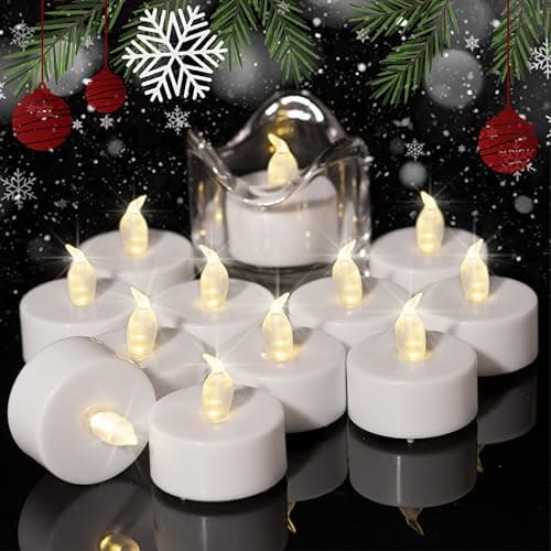 Auralome LED Battery Tealights - Flickering Flameless Candles Small Warm White 12-Pack Tealights Flicker Bright Fake Light Electric Operated Last 200 Hours for Diwali Votive Wedding Pumpkin Halloween