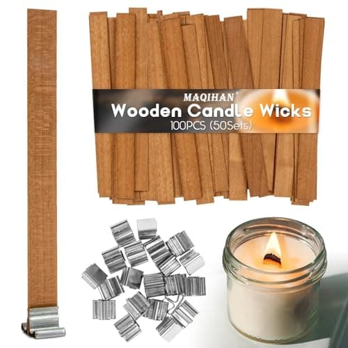 MAQIHAN 100 Wood Wicks for Candles Making - Smokeless Wooden Candle Wicks Crackling Candle Wax Wood Wick mechas para velas de cera Candle Making Wicks for Paraffin Candle Soy Wax Candlemaking(50 Sets)