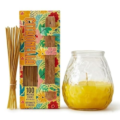 Citronella Candle Jar, 40 Hour Burn Time, 100 Citronella Incense Sticks