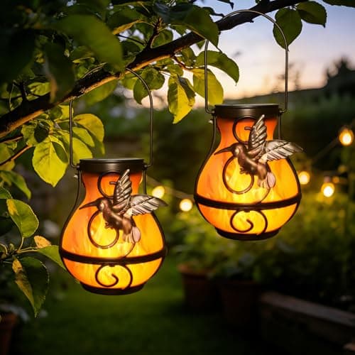 2 Pack Solar Power Lights Outdoor Garden, LED Dancing Flame Hanging Lantern