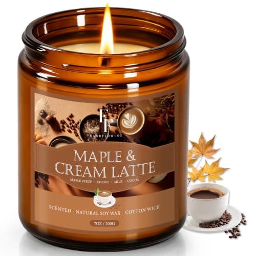 Autumn Candle, Maple & Cream Latte Scented Candles for Home, Natural Soy Autumn Candle Aromatherapy Candle, 7 oz Jar Candles Fall Gifts for Women Men